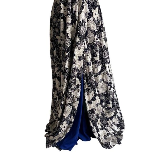 Betsy & Adam GWEN" LONG ONE SHOULDER WRAP FOIL FLOWER DRESS Sz 12 NEW MSRP $289 - Picture 7 of 12